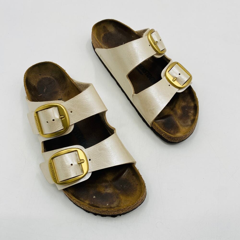 Birkenstock pearl white gold arizona buckle sandals
